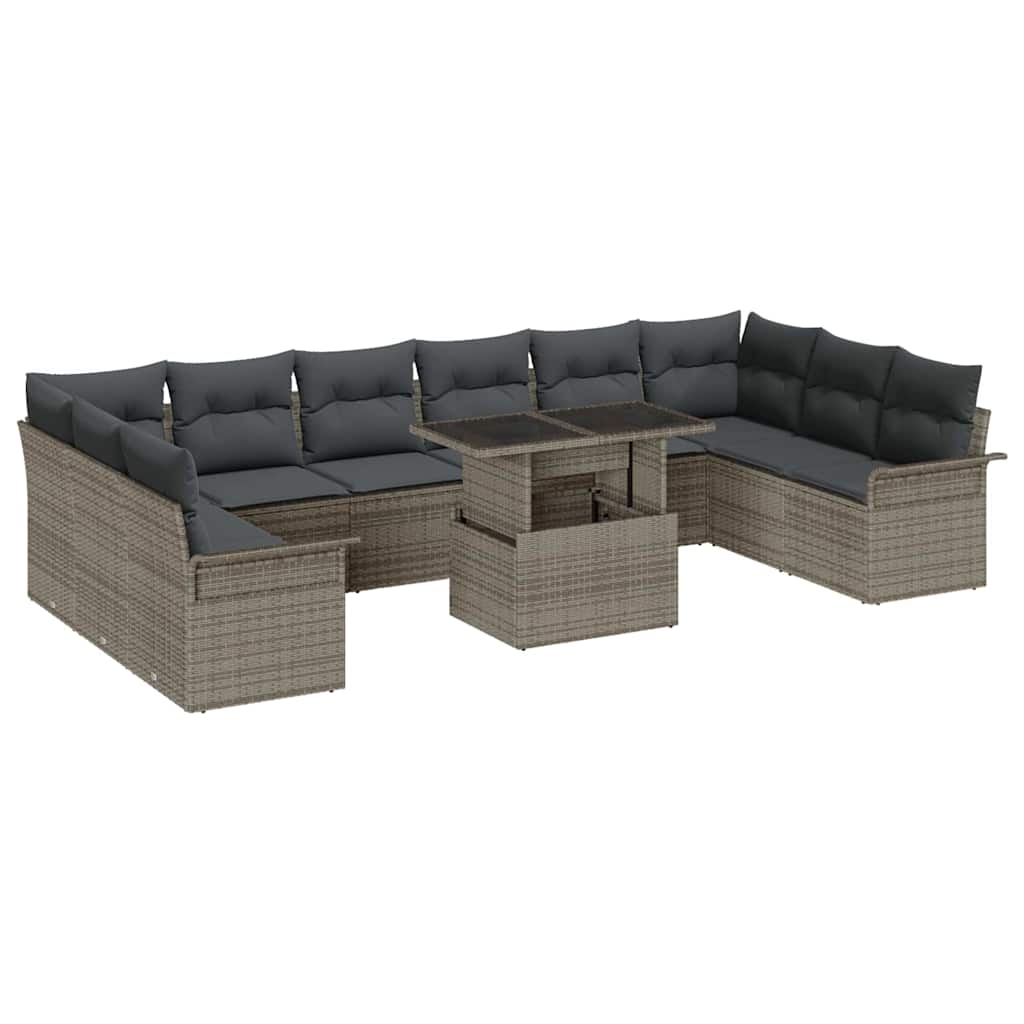 Garden Sofa Set with Cushion Manual 11 pcs Grey Poly Rattan