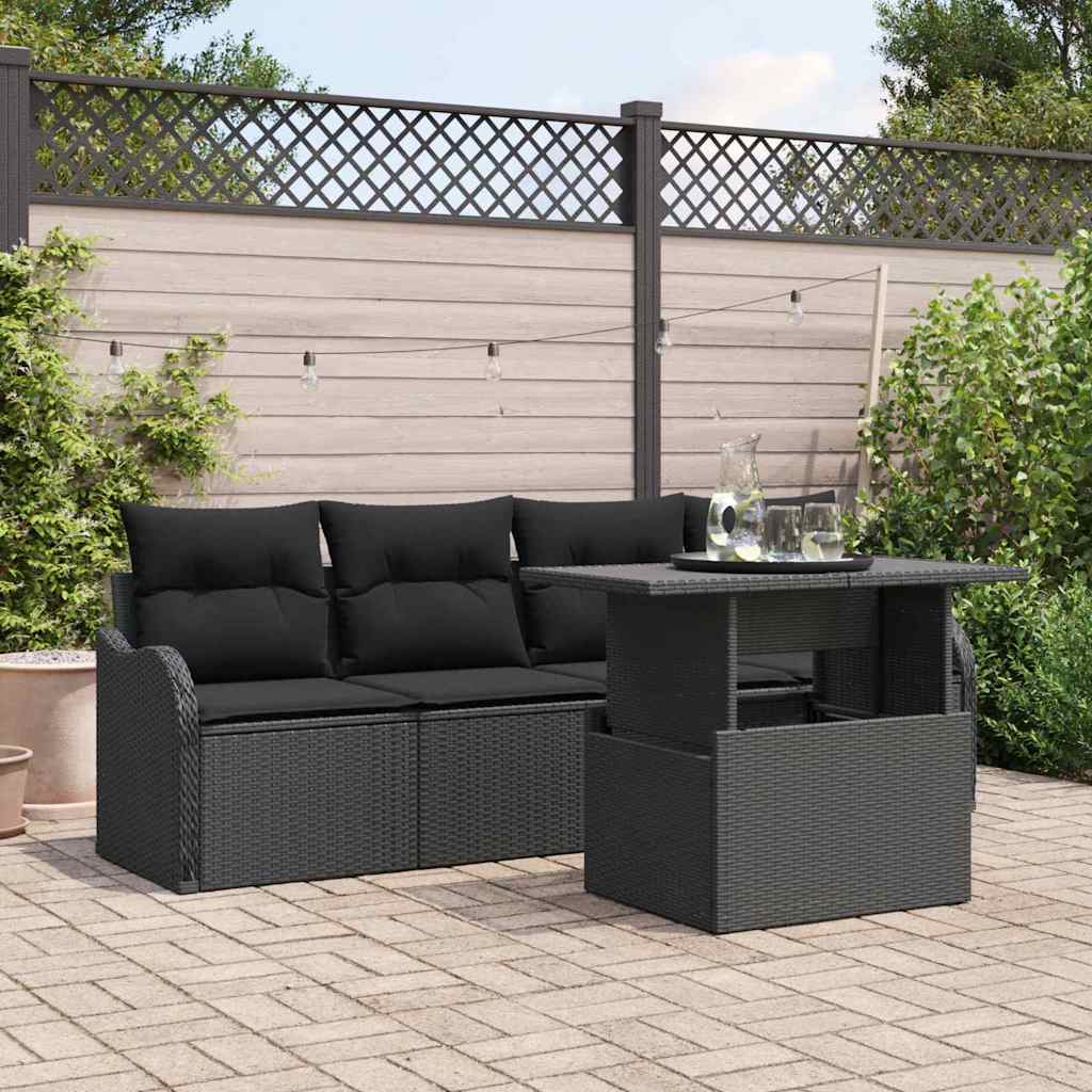 Garden Sofa Set with Cushion Manual 5 pcs Black Poly Rattan