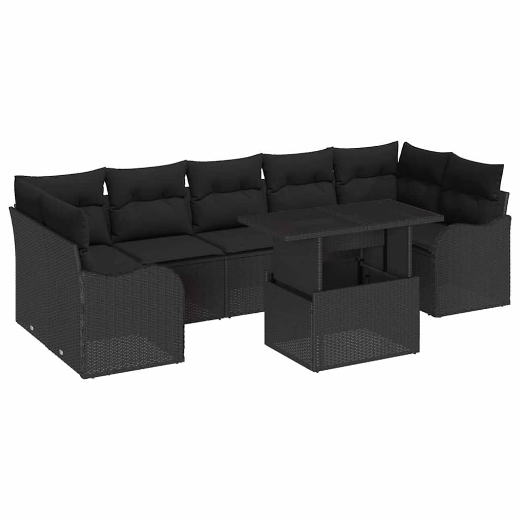 Garden Sofa Set with Cushion Manual 8 pcs Black Poly rattan