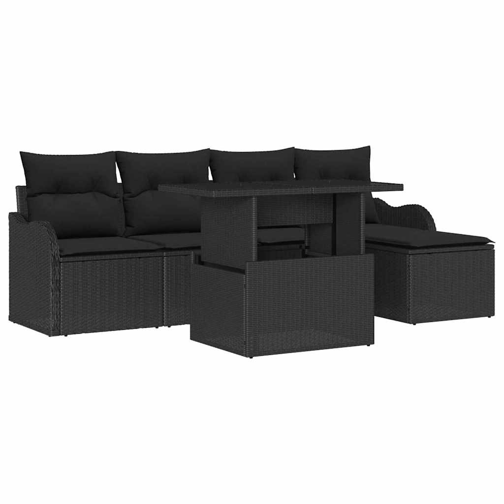 Garden Sofa Set with Cushion 6 pcs Black Poly Rattan