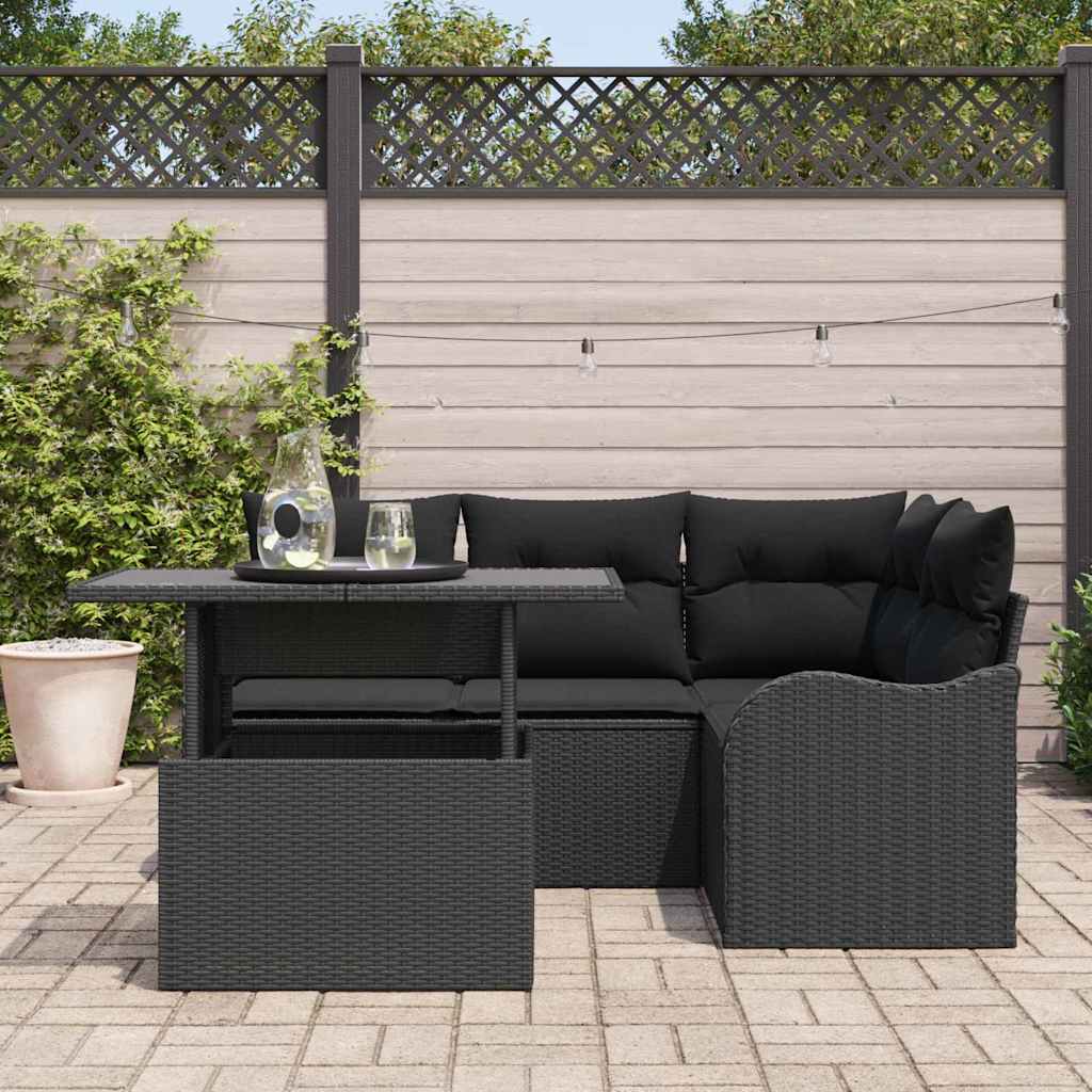 Garden Sofa Set with Cushion Manual 5 pcs Black Poly Rattan
