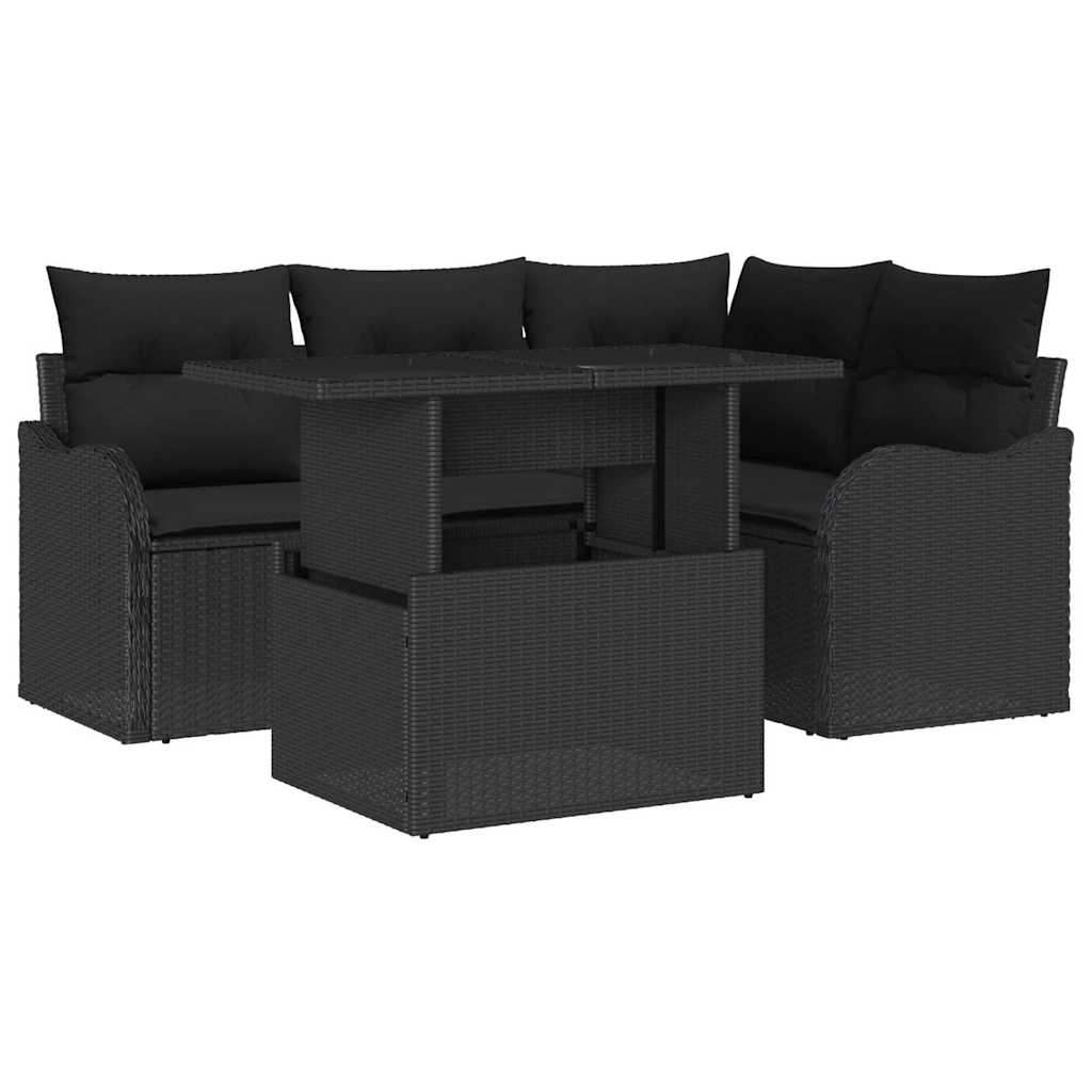 Garden Sofa Set with Cushion Manual 5 pcs Black Poly Rattan