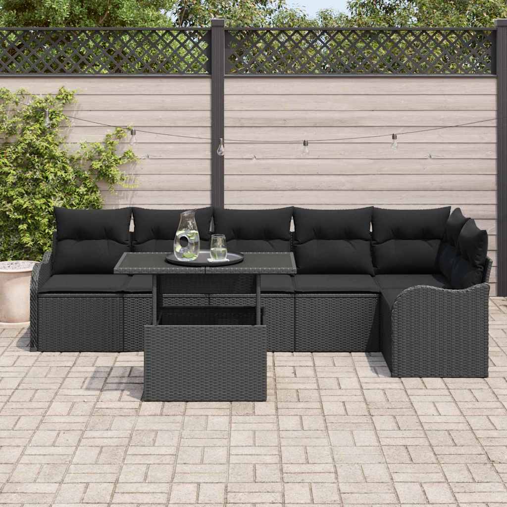 Garden Sofa Set with Cushion Manual 7 pcs Black Poly Rattan