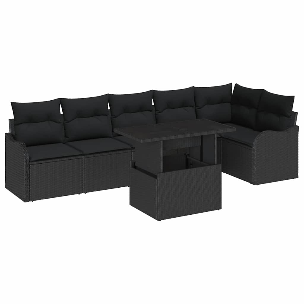 Garden Sofa Set with Cushion Manual 7 pcs Black Poly Rattan