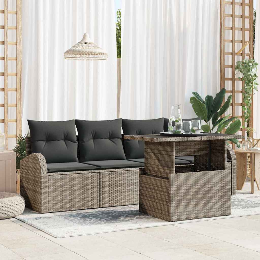 Garden Sofa Set with Cushion Manual 5 pcs Grey Poly Rattan