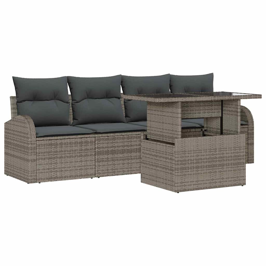 Garden Sofa Set with Cushion Manual 5 pcs Grey Poly Rattan