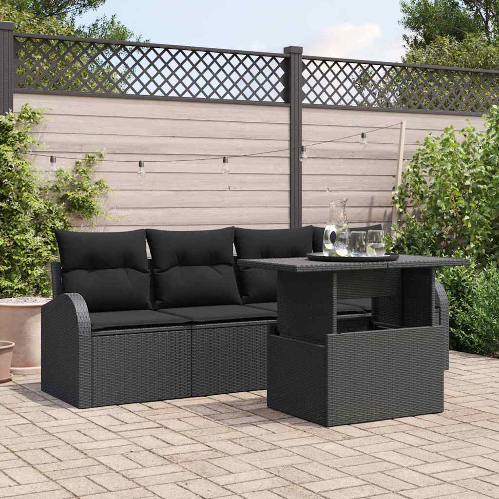 Garden Sofa Set with Cushion Manual 5 pcs Black Poly Rattan