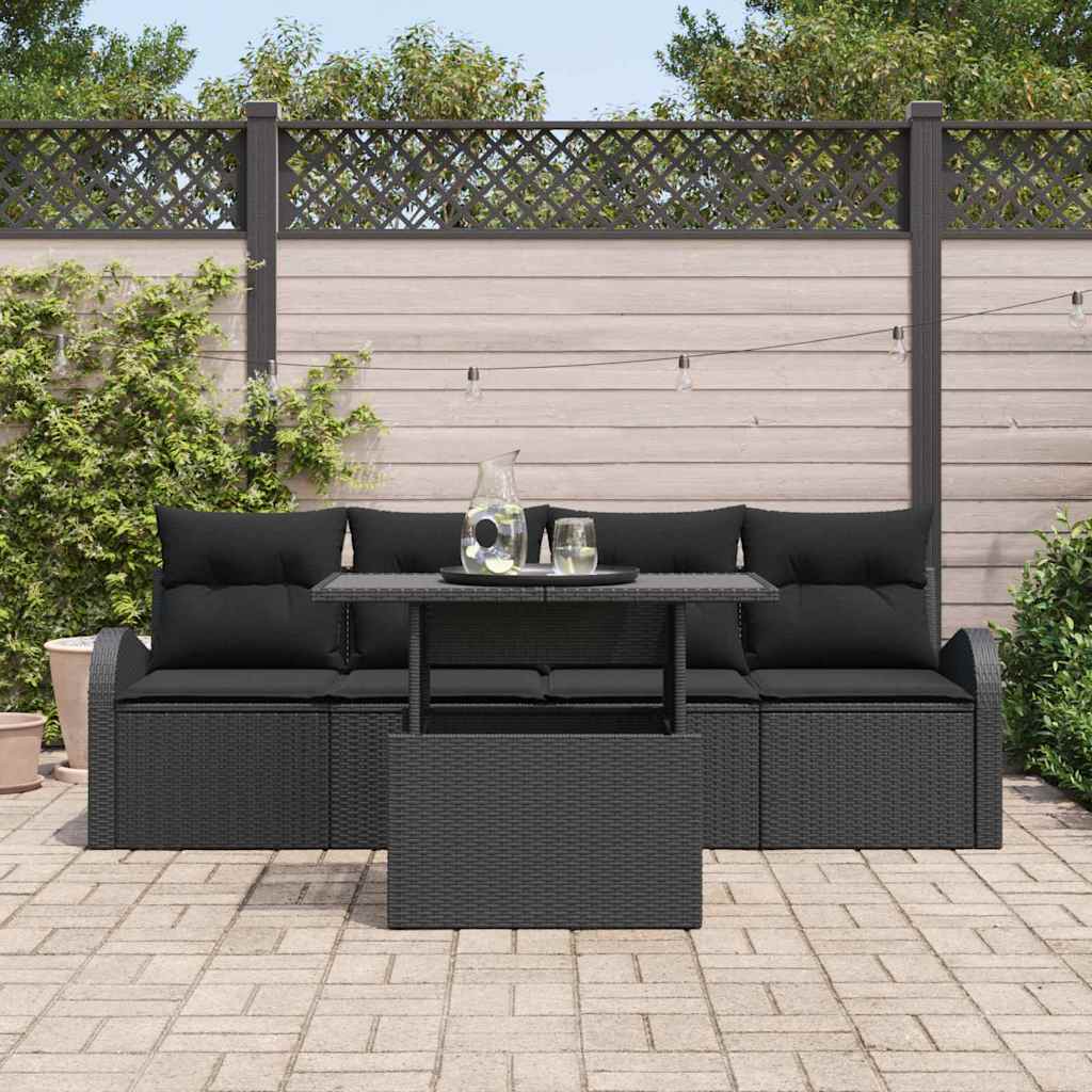 Garden Sofa Set with Cushion Manual 5 pcs Black Poly Rattan