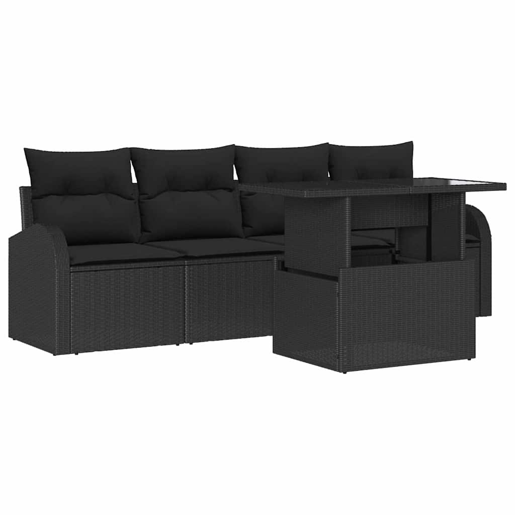 Garden Sofa Set with Cushion Manual 5 pcs Black Poly Rattan