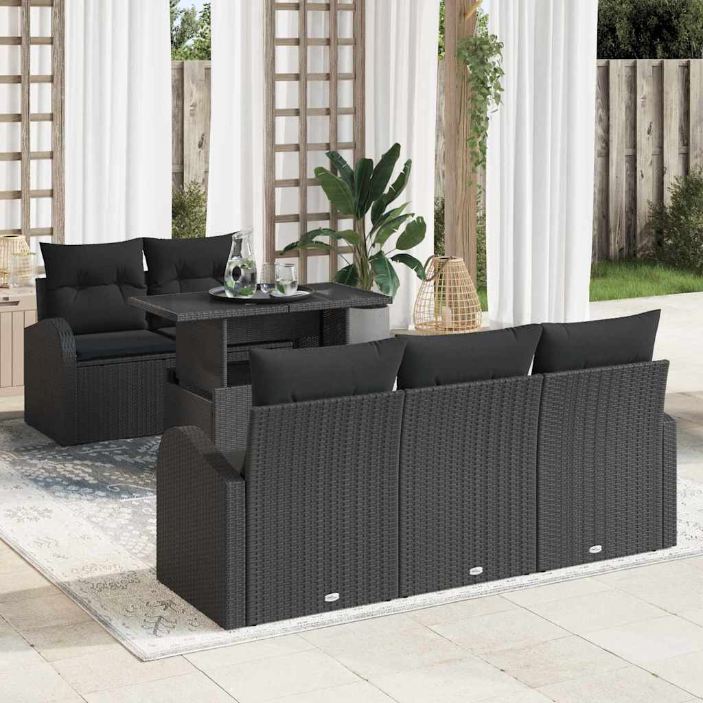 Garden Sofa Set with Cushion Manual 6 pcs Black Poly Rattan