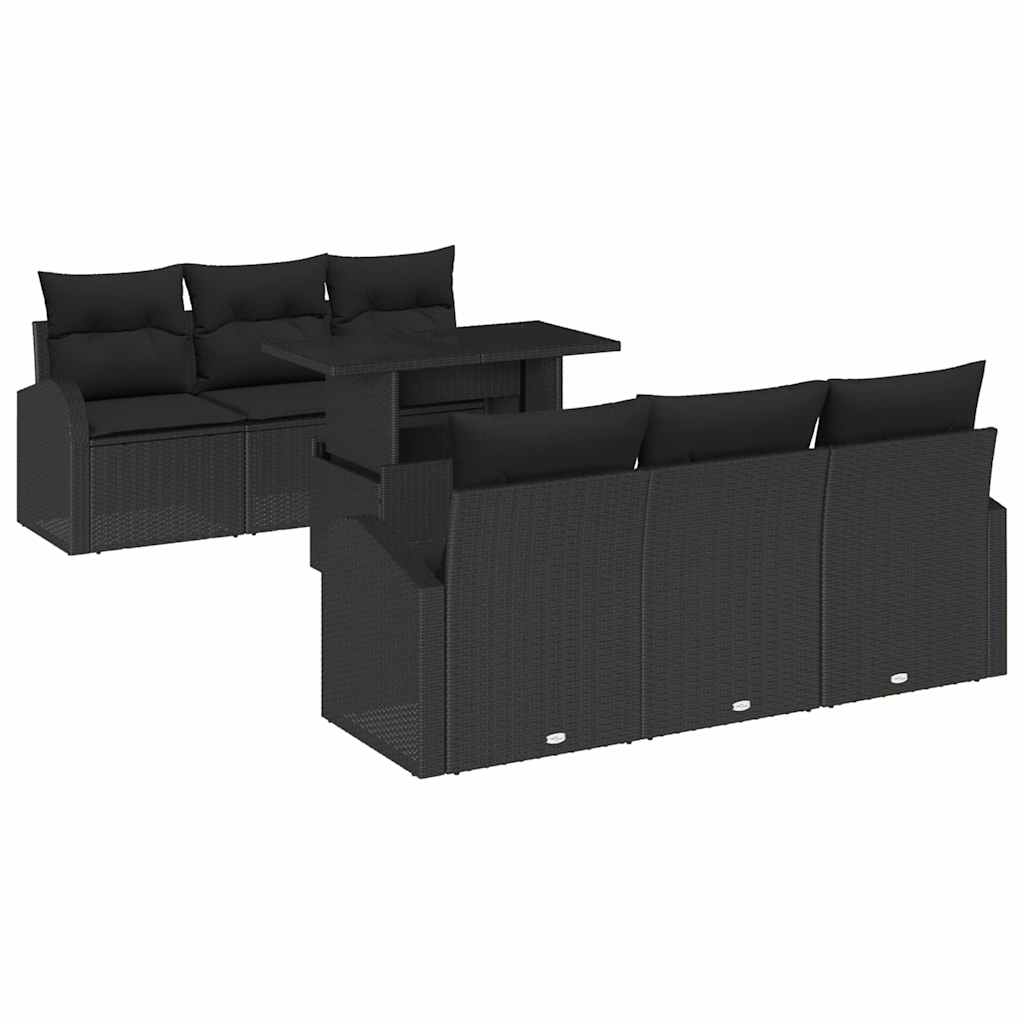 Garden Sofa Set with Cushion Manual 7 pcs Black Poly Rattan