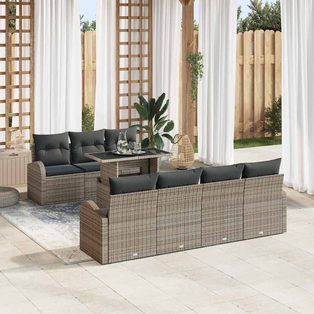 Garden Sofa Set with Cushion Manual 8 pcs Grey Poly Rattan