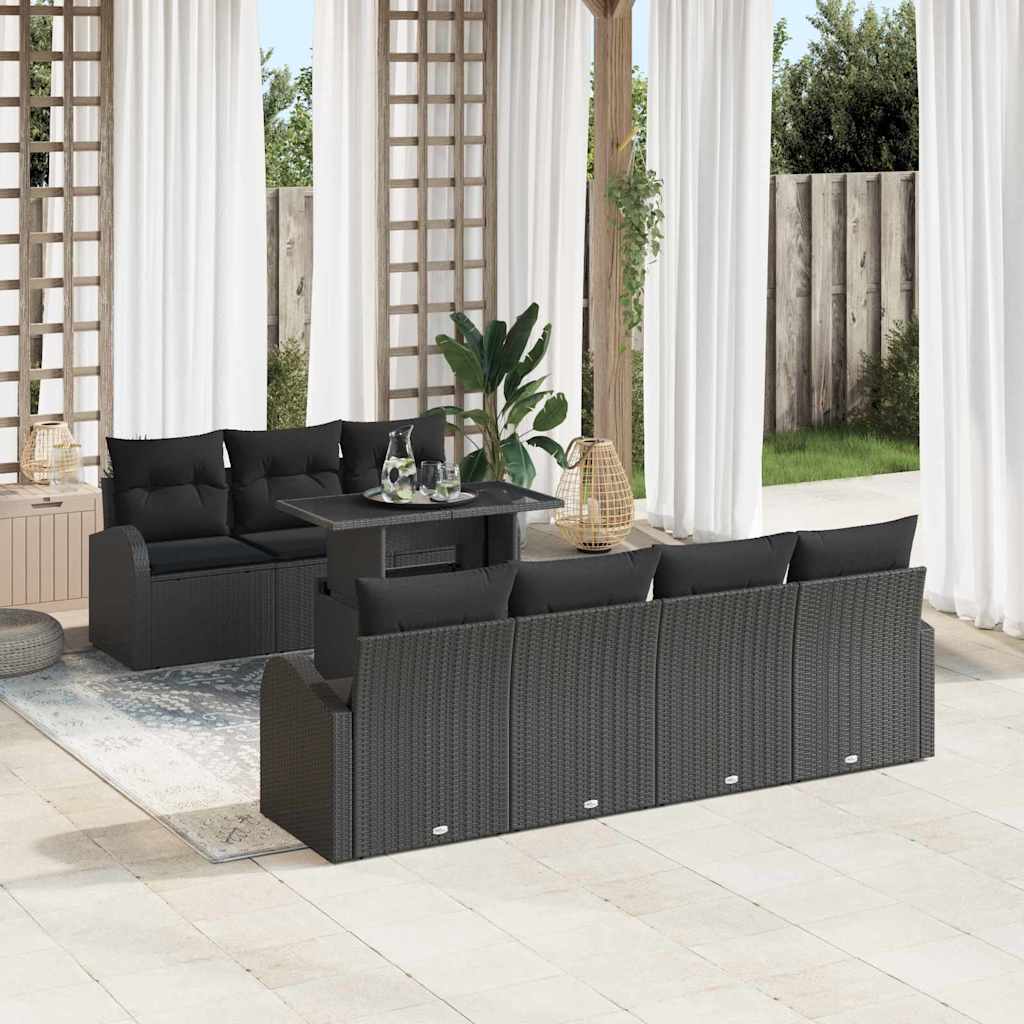 Garden Sofa Set with Cushion Manual 8 pcs Black Poly Rattan
