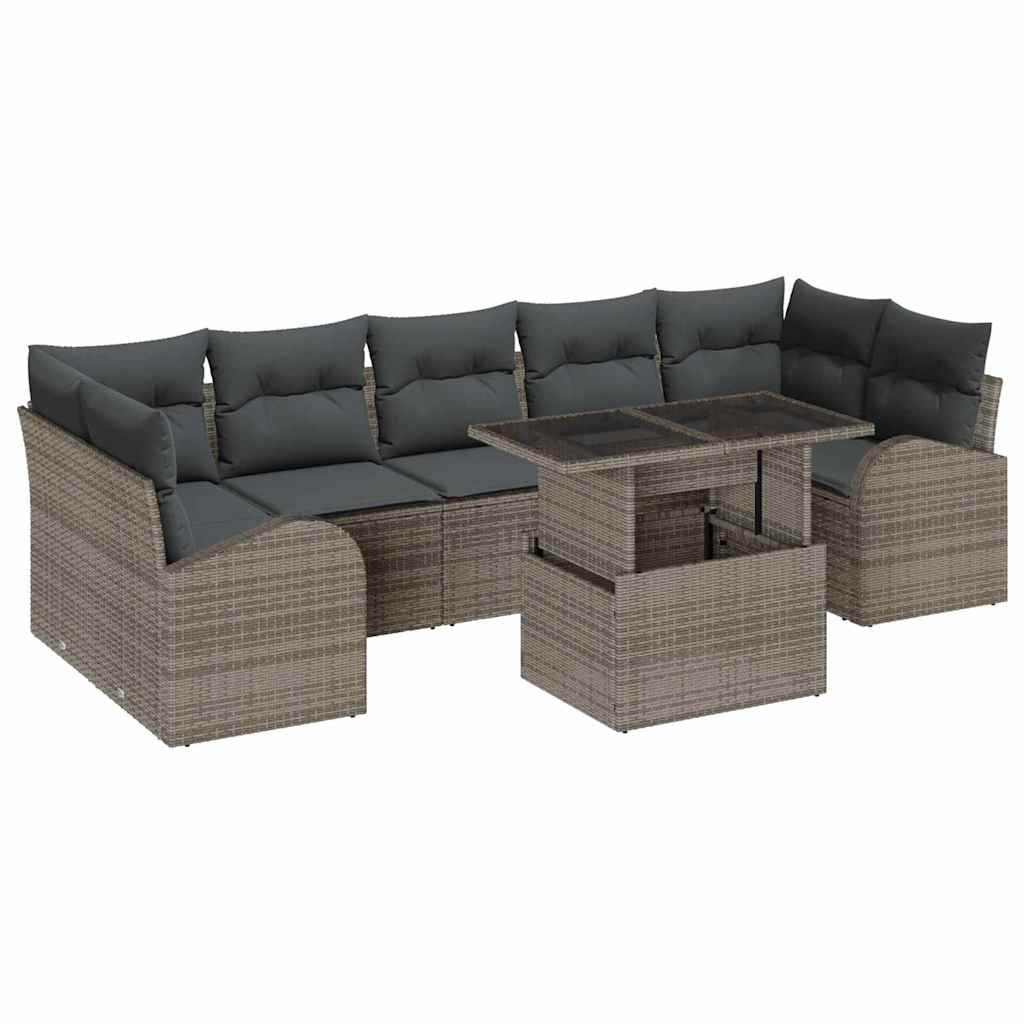 Garden Sofa Set with Cushion Manual 8 pcs Grey Poly Rattan