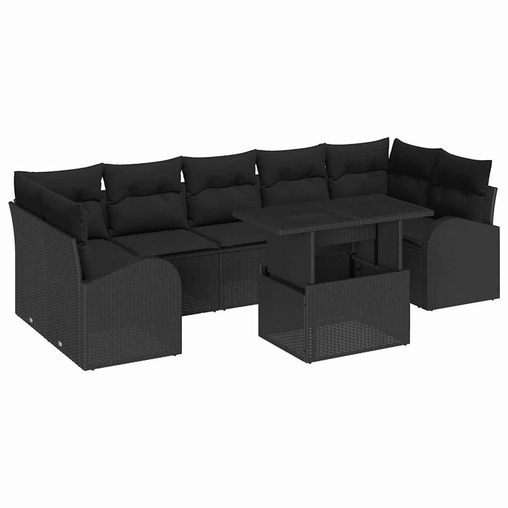 Garden Sofa Set with Cushion Manual 8 pcs Black Poly Rattan