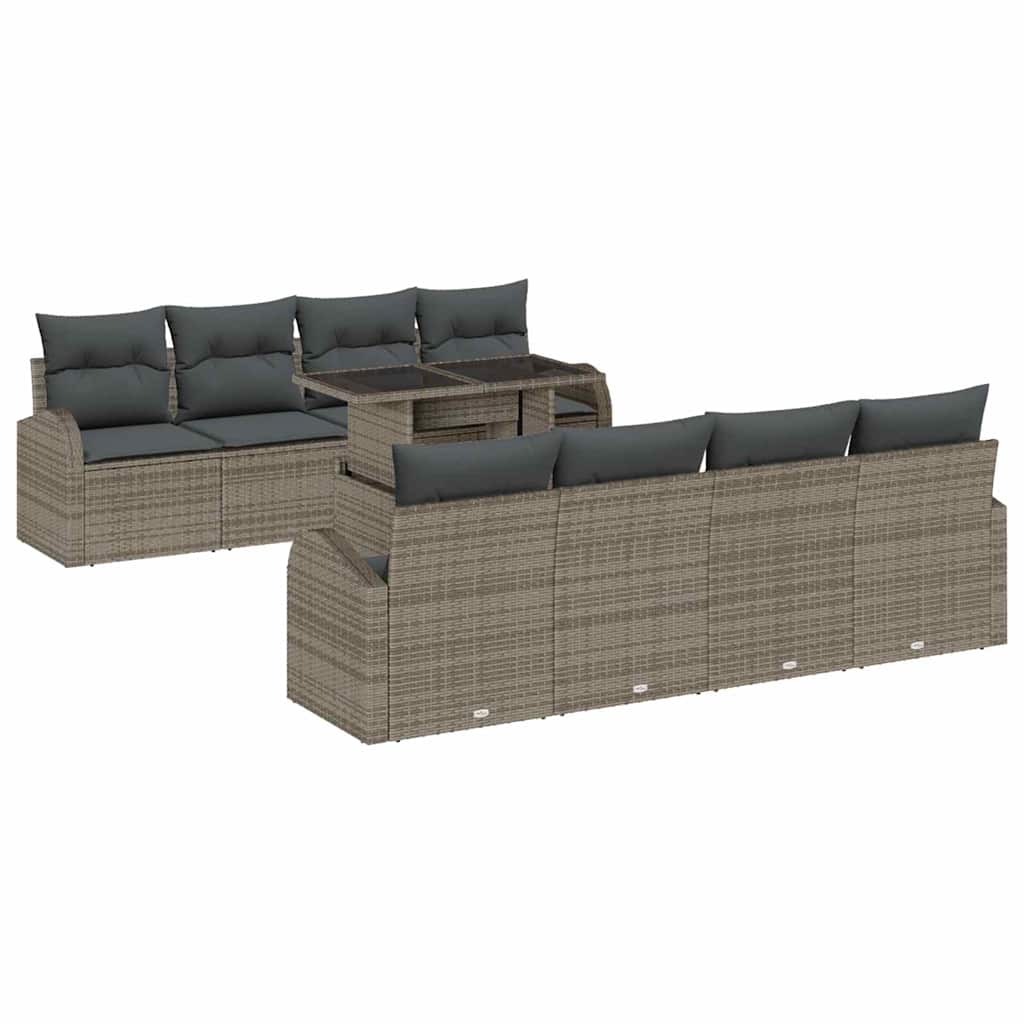 Garden Sofa Set with Cushion Manual 9 pcs Grey Poly Rattan