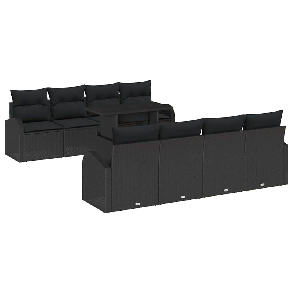Garden Sofa Set with Cushion Manual 9 pcs Black Poly Rattan
