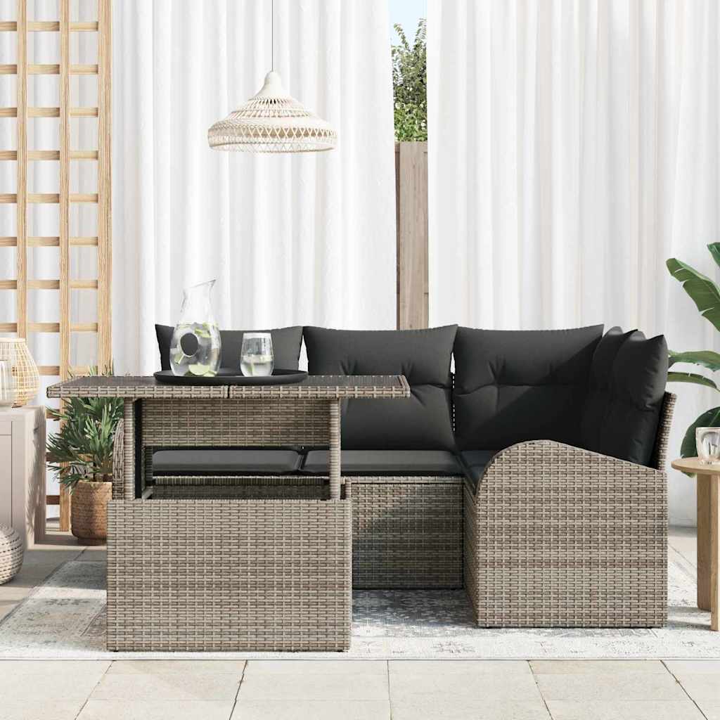 Garden Sofa Set with Cushion with Pillow 5 pcs Grey Poly rattan