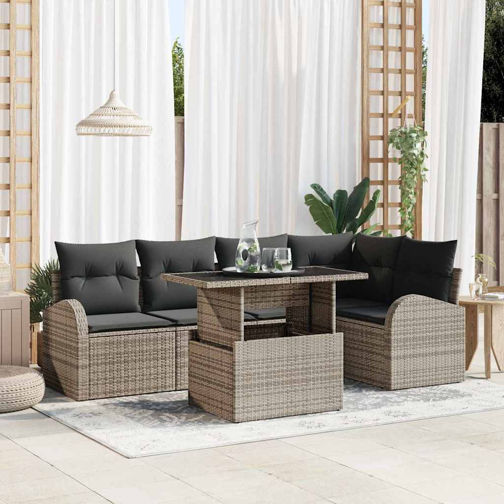 Garden Sofa Set with Cushion with Pillow 6 pcs Grey Poly rattan
