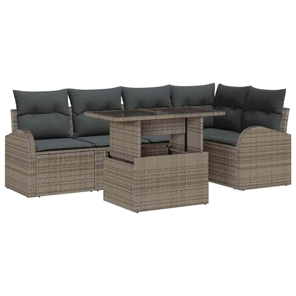 Garden Sofa Set with Cushion with Pillow 6 pcs Grey Poly rattan