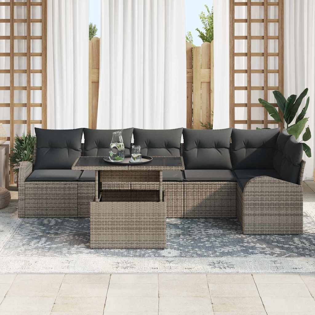 Garden Sofa Set with Cushion Manual 7 pcs Grey Poly rattan
