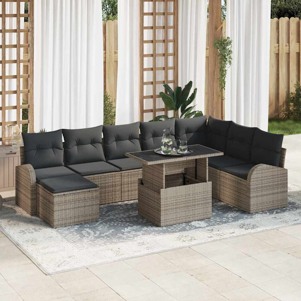 Garden Sofa Set with Storage 9 pcs Grey Poly rattan