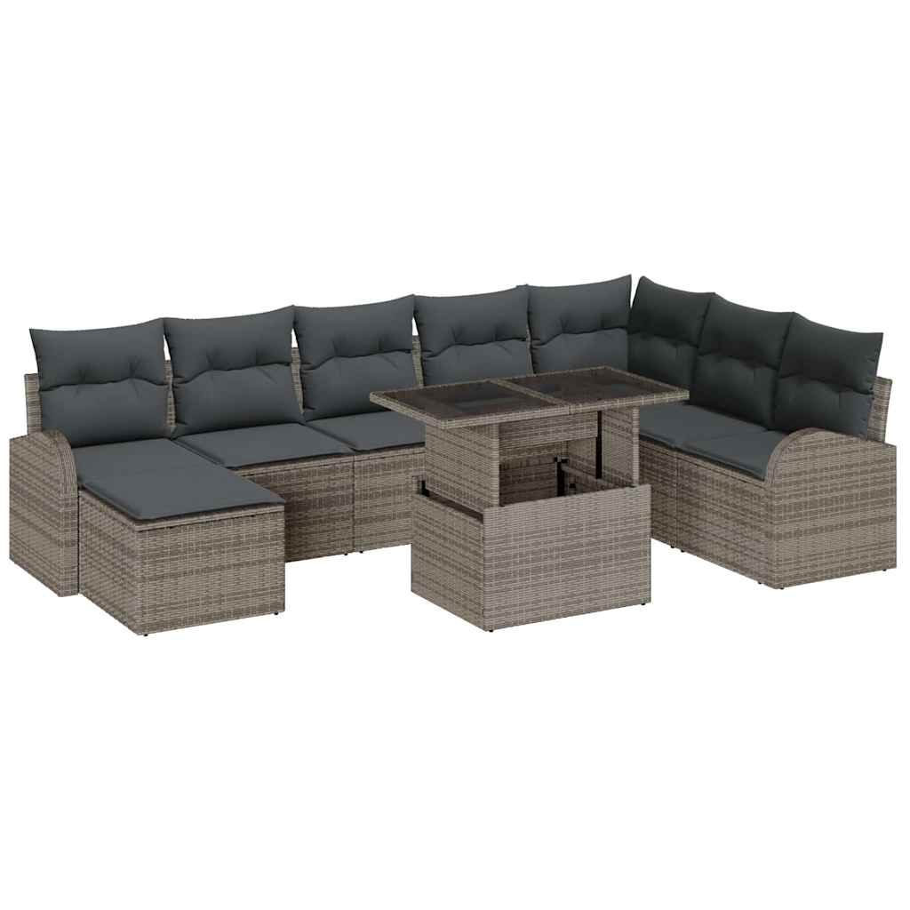 Garden Sofa Set with Storage 9 pcs Grey Poly rattan