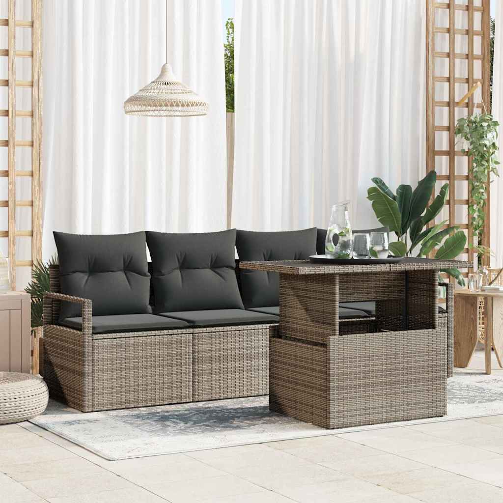 Garden Sofa Set with Storage 5 pcs Grey Poly rattan