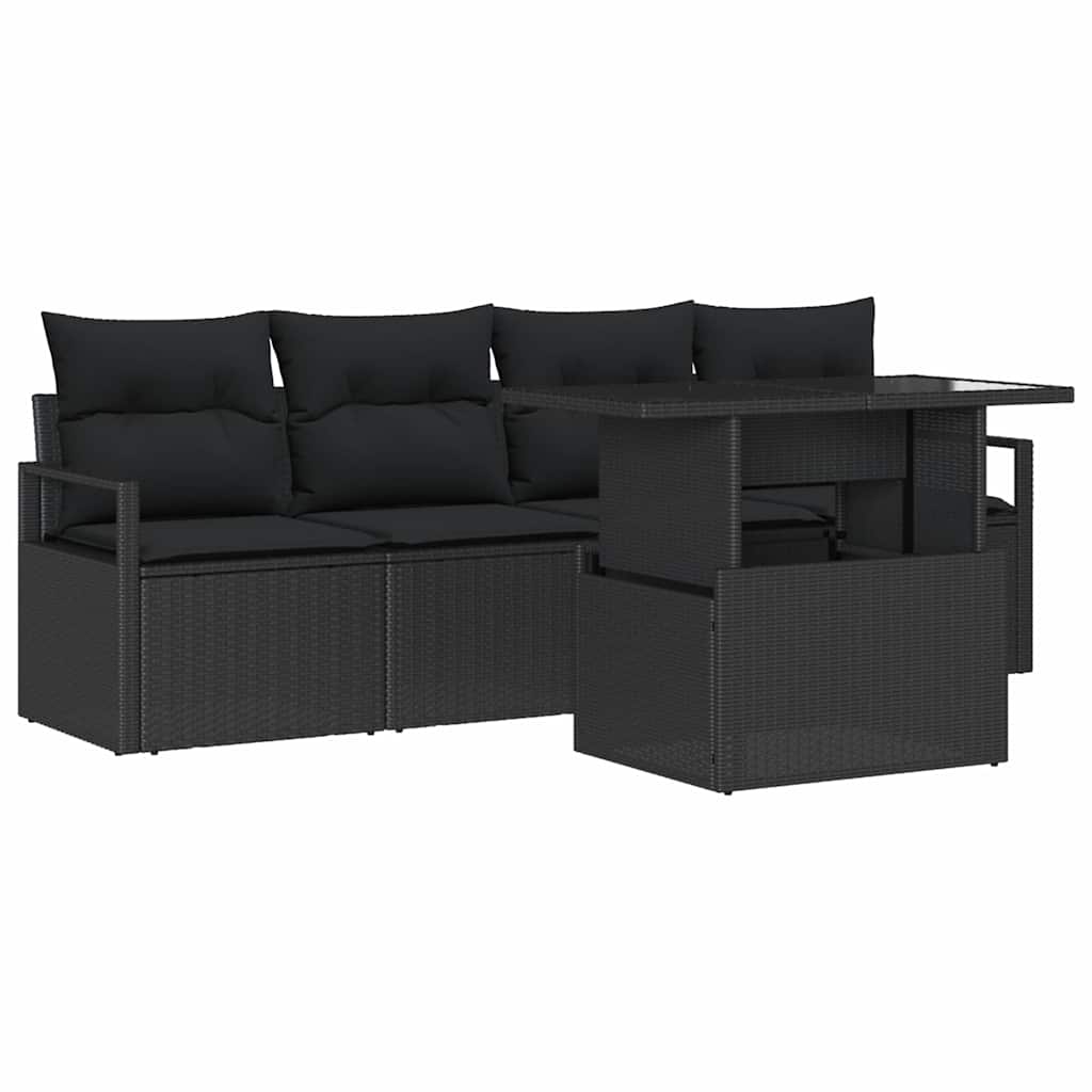 Garden Sofa Set with Cushion 5 pcs Black Poly rattan