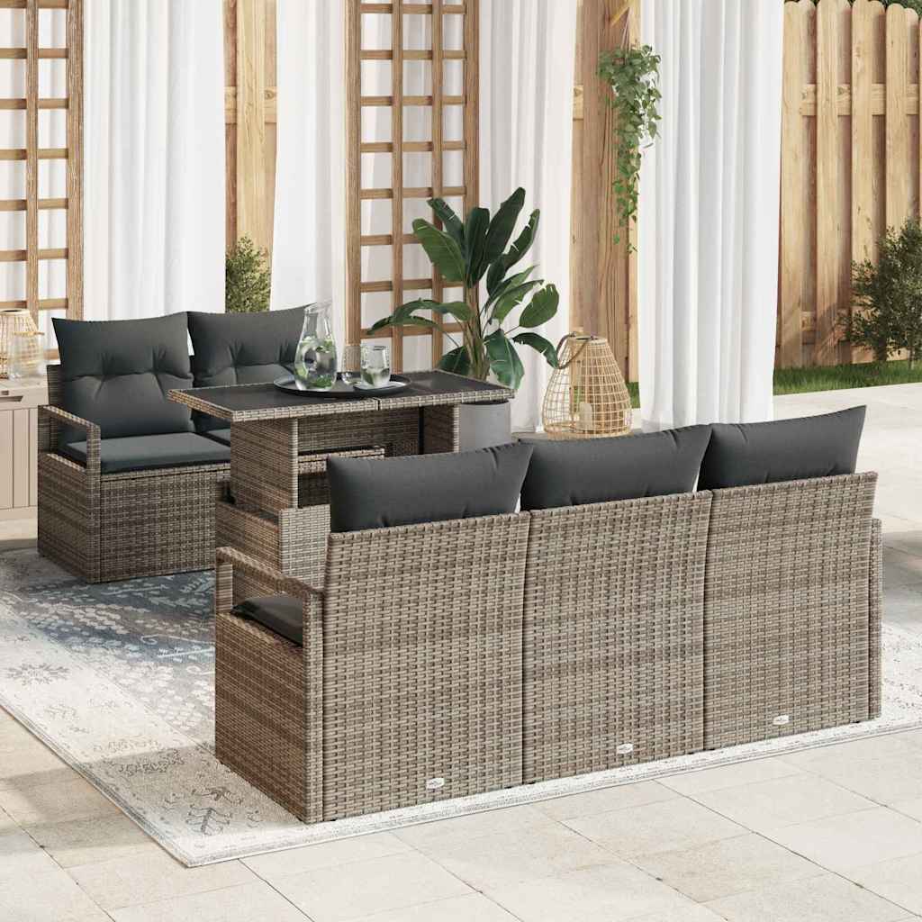 Garden Sofa Set with Cushion 6 pcs Grey Poly rattan