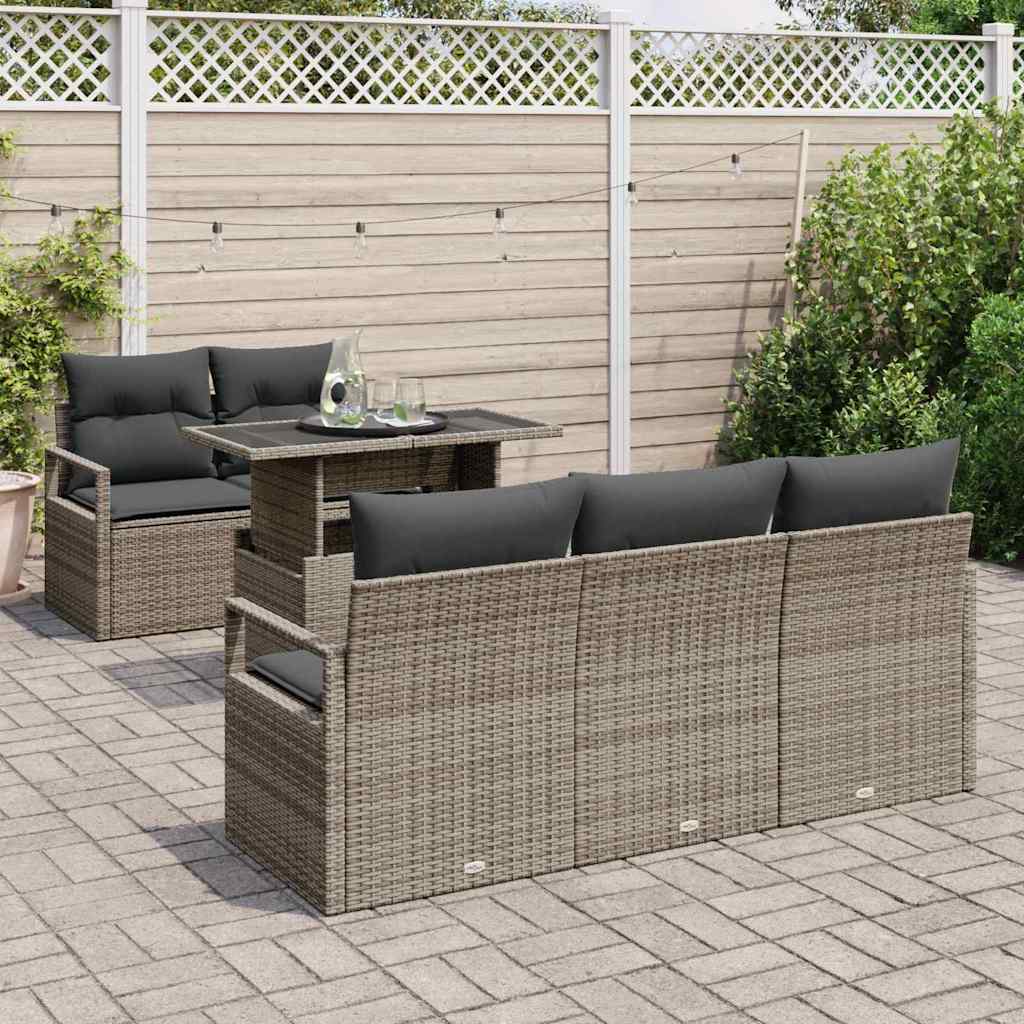 Garden Sofa Set with Cushion 6 pcs Grey Poly rattan