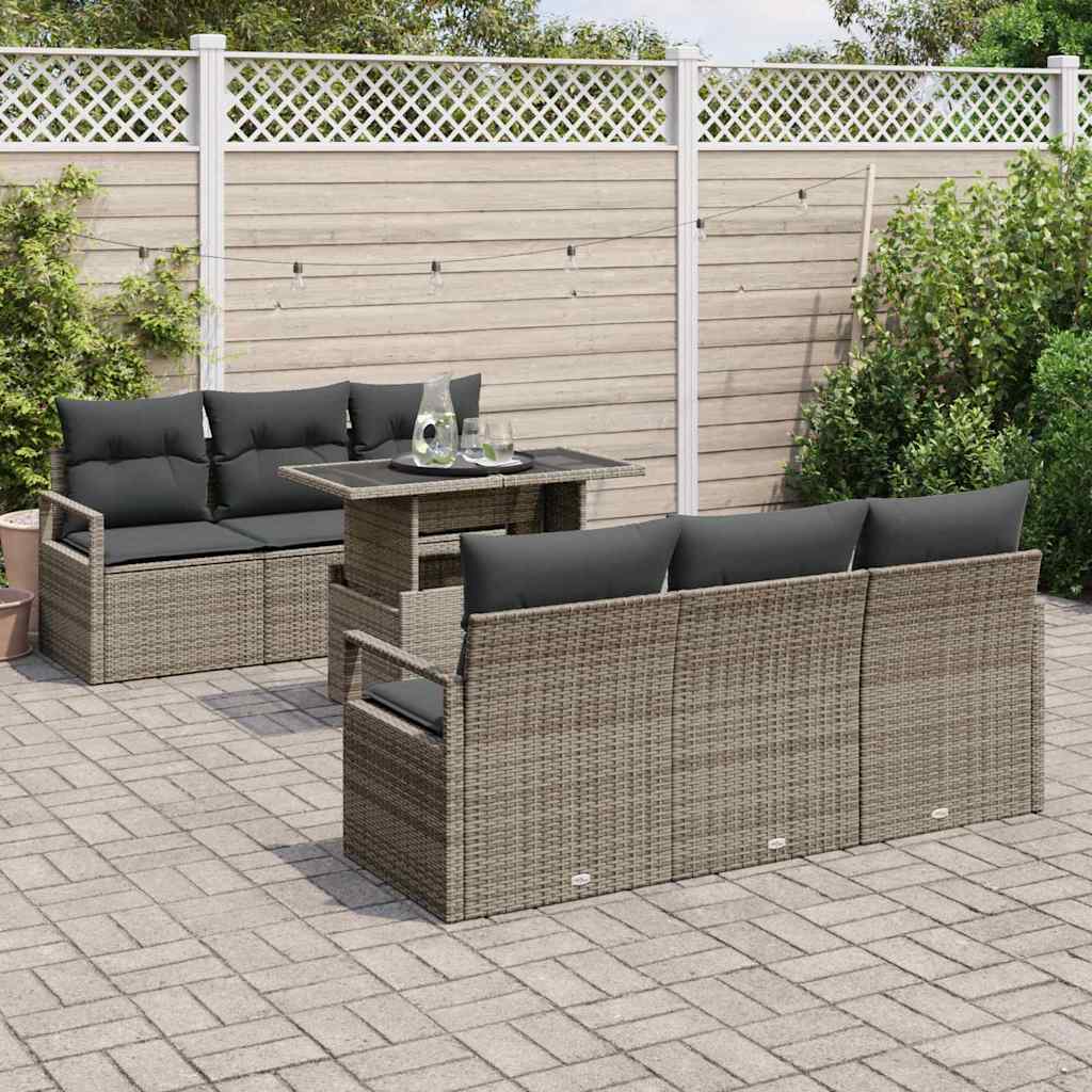 Garden Sofa Set with Cushion 7 pcs Grey Poly rattan