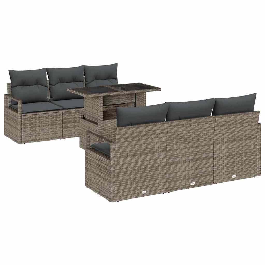 Garden Sofa Set with Cushion 7 pcs Grey Poly rattan