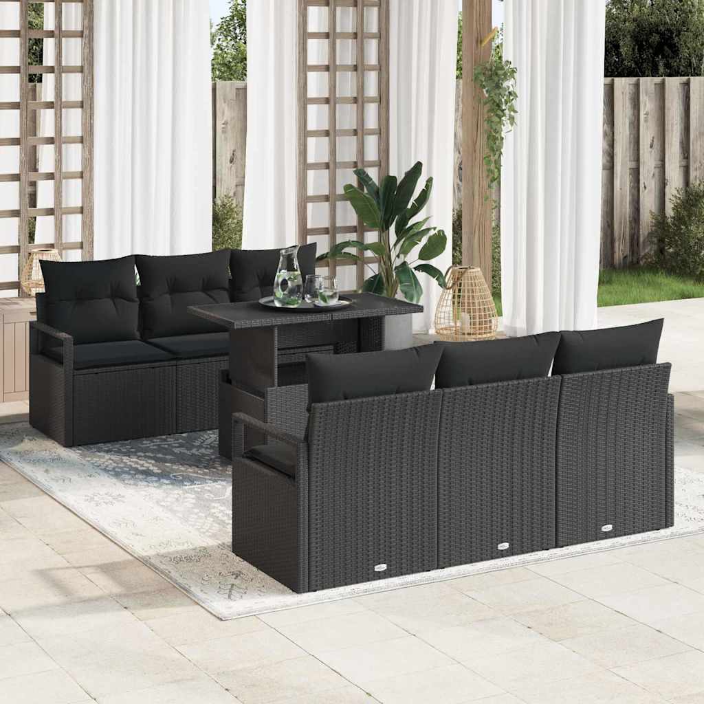 Garden Sofa Set with Cushion 7 pcs Black Poly rattan