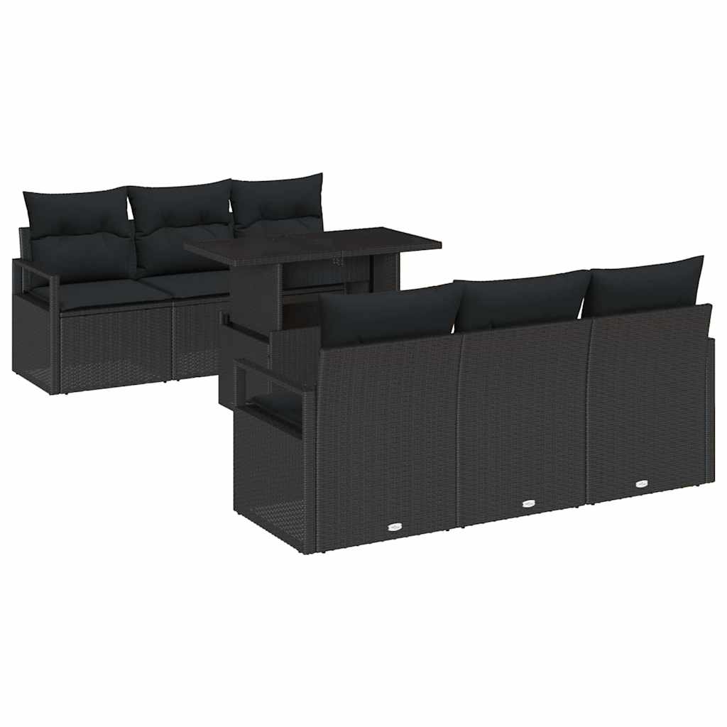 Garden Sofa Set with Cushion 7 pcs Black Poly rattan