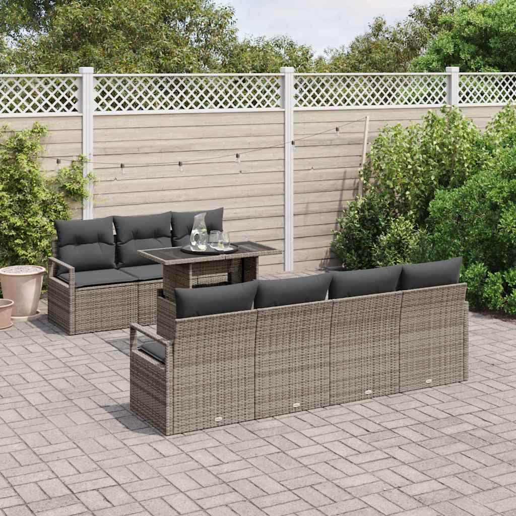 Garden Sofa Set with Cushion 8 pcs Grey Poly rattan