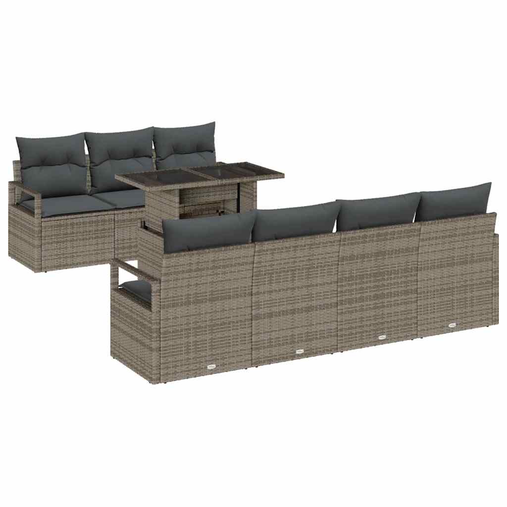 Garden Sofa Set with Cushion 8 pcs Grey Poly rattan
