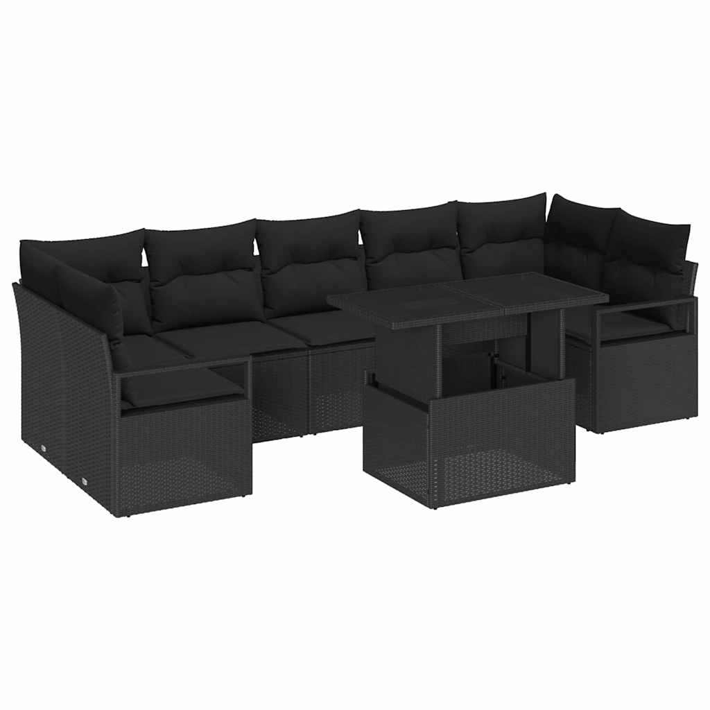 Garden Sofa Set with Storage 8 pcs Black Poly rattan