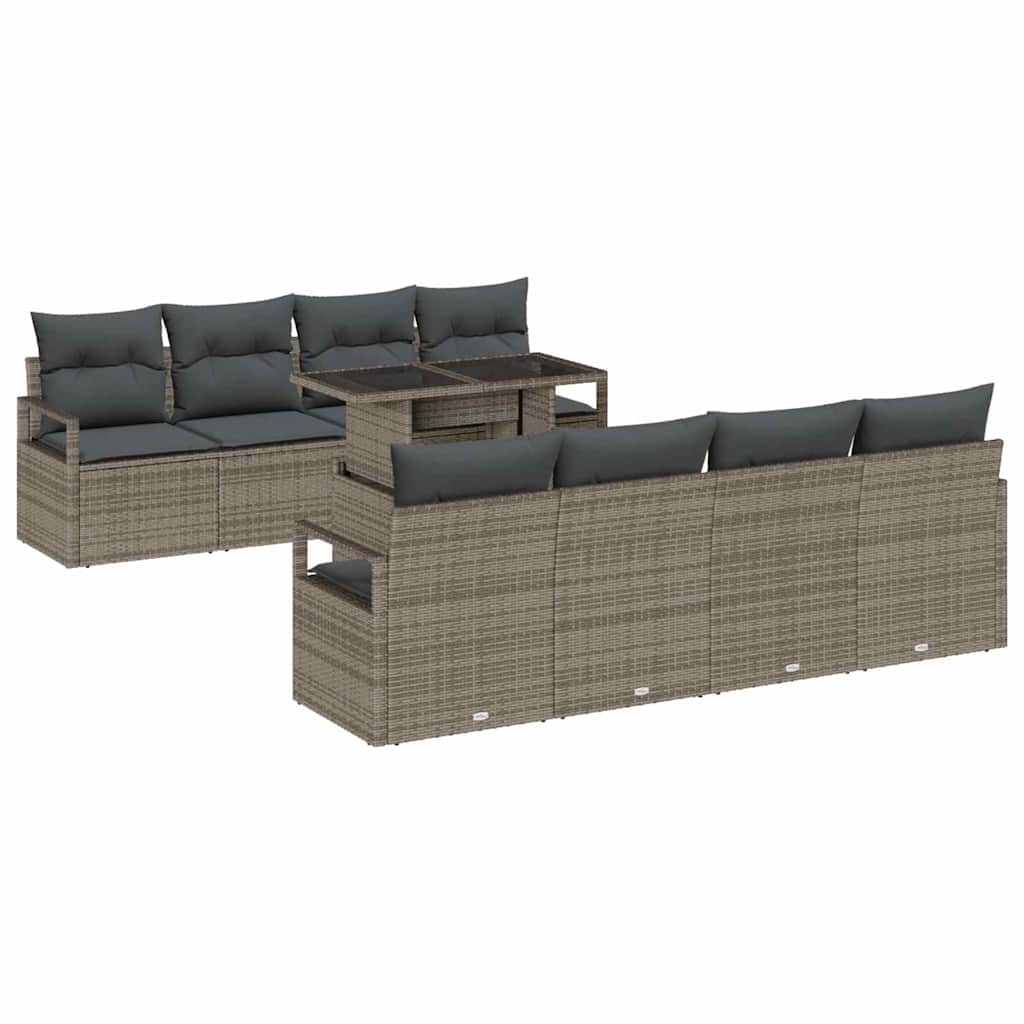 Garden Sofa Set with Cushion 9 pcs Grey Poly rattan
