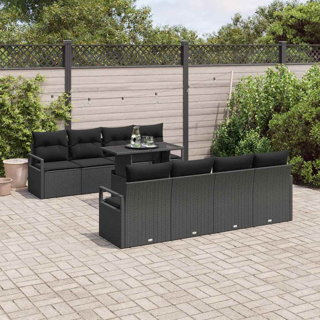 Garden Sofa Set with Cushion 9 pcs Black Poly rattan