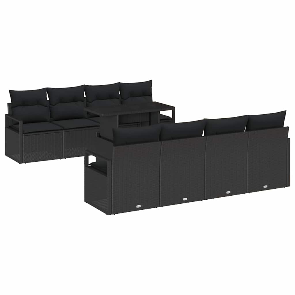 Garden Sofa Set with Cushion 9 pcs Black Poly rattan