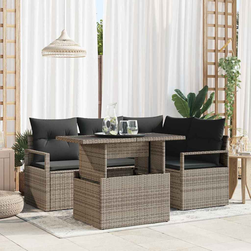 Garden Sofa Set with Cushion 5 pcs Grey Poly rattan