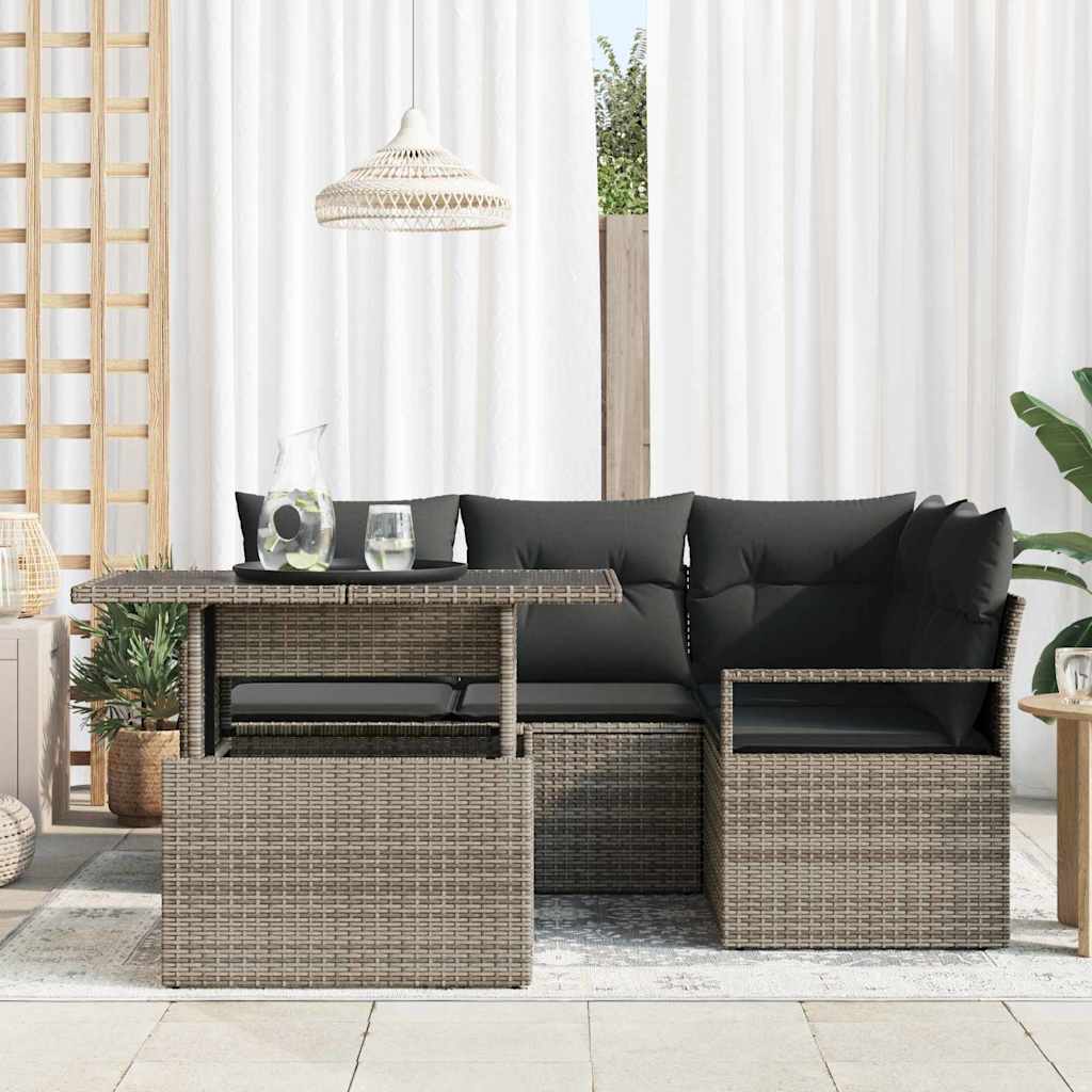 Garden Sofa Set with Cushion 5 pcs Grey Poly rattan