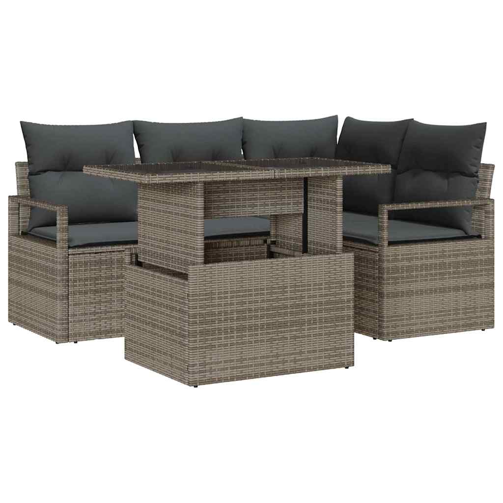 Garden Sofa Set with Cushion 5 pcs Grey Poly rattan