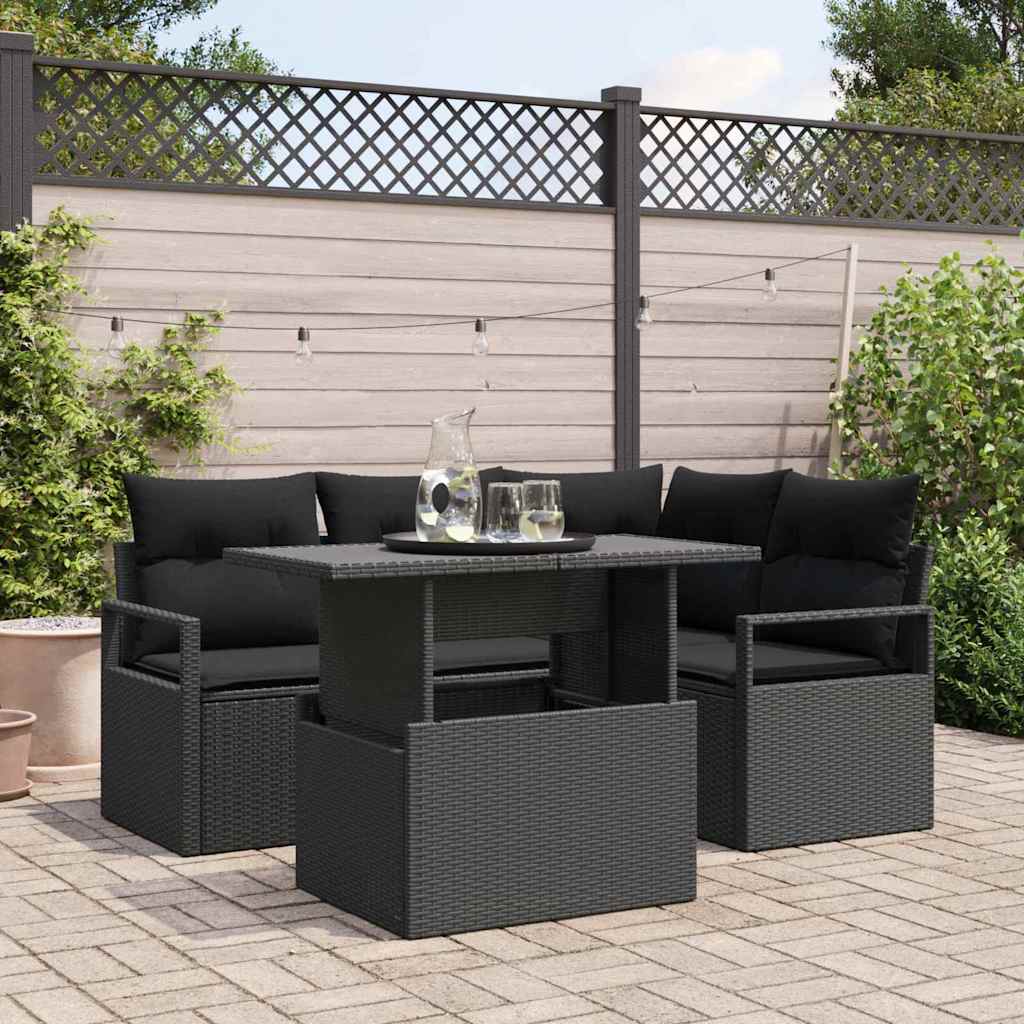 Garden Sofa Set with Cushion 5 pcs Black Poly rattan
