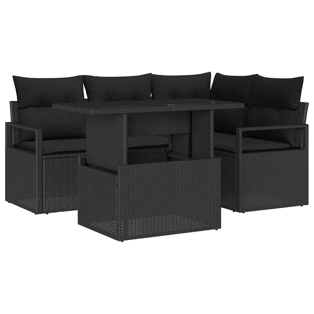 Garden Sofa Set with Cushion 5 pcs Black Poly rattan