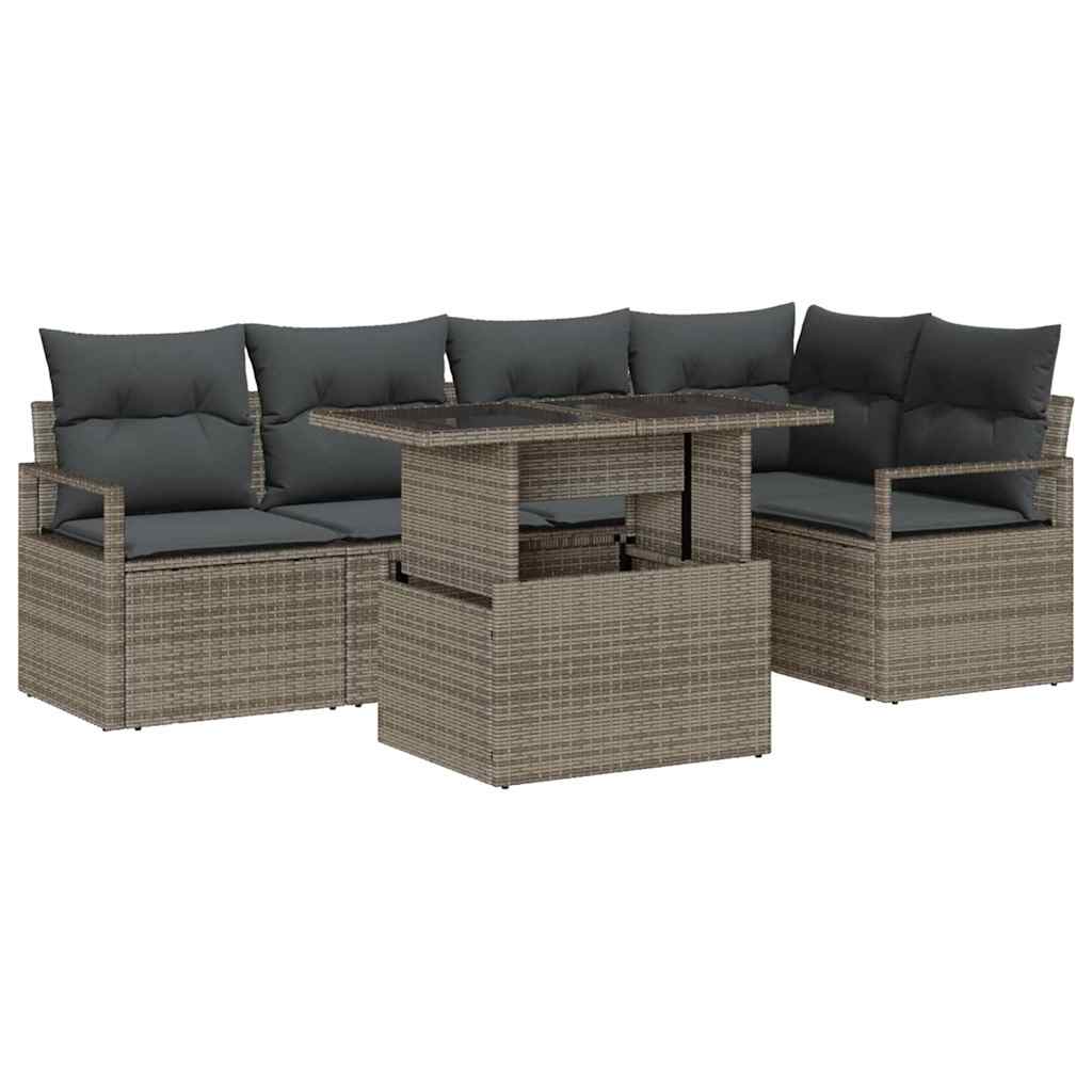 Garden Sofa Set with Cushion 6 pcs Grey Poly rattan