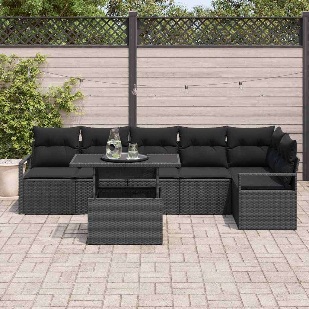 Garden Sofa Set with Cushion 7 pcs Black Poly rattan