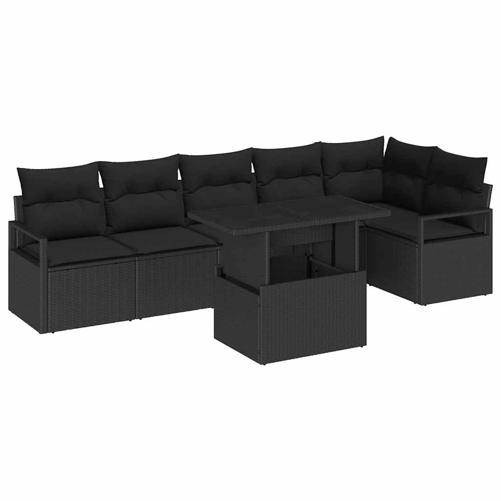 Garden Sofa Set with Cushion 7 pcs Black Poly rattan