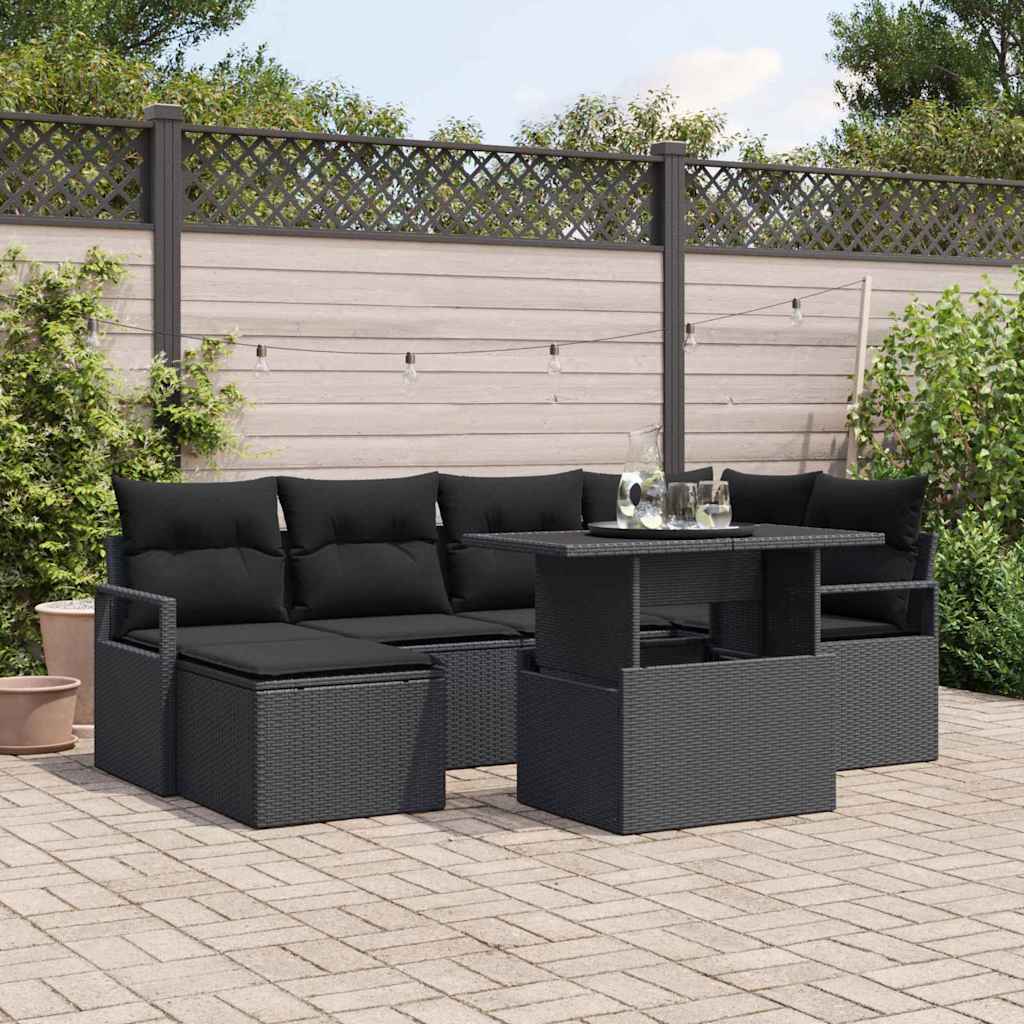 Garden Sofa Set with Storage 7 pcs Black Poly rattan